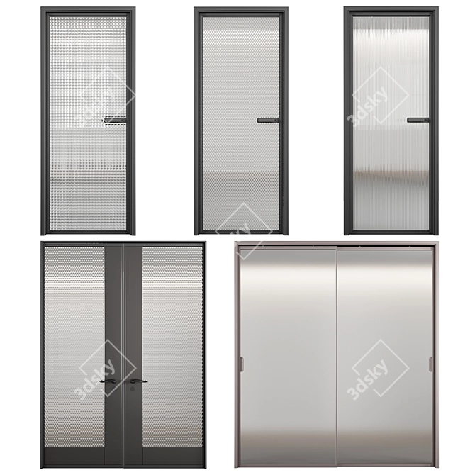 Elegant Glass Door Set 3D model image 1