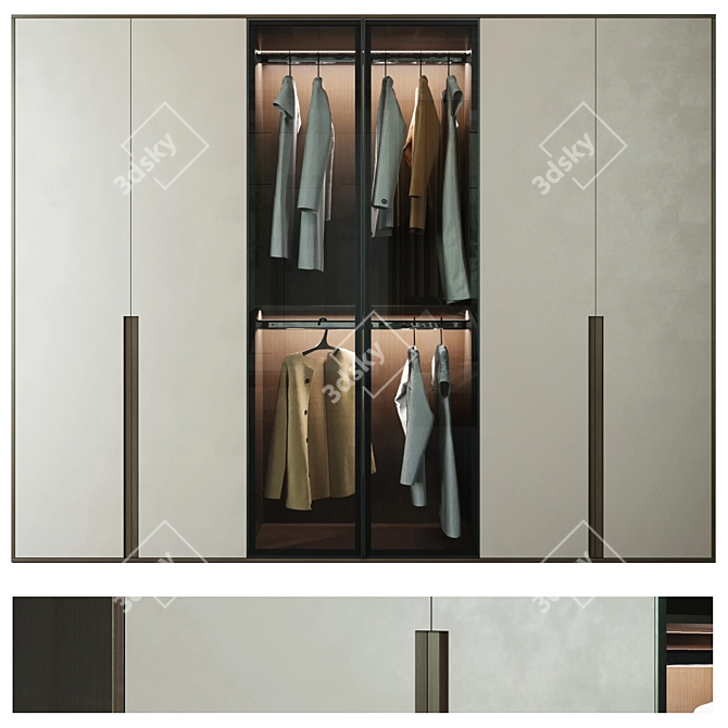 Sleek Glass-Front Wardrobe 3D model image 1