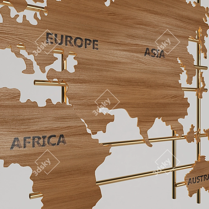 World Map Wooden Wall Panel 3D model image 2