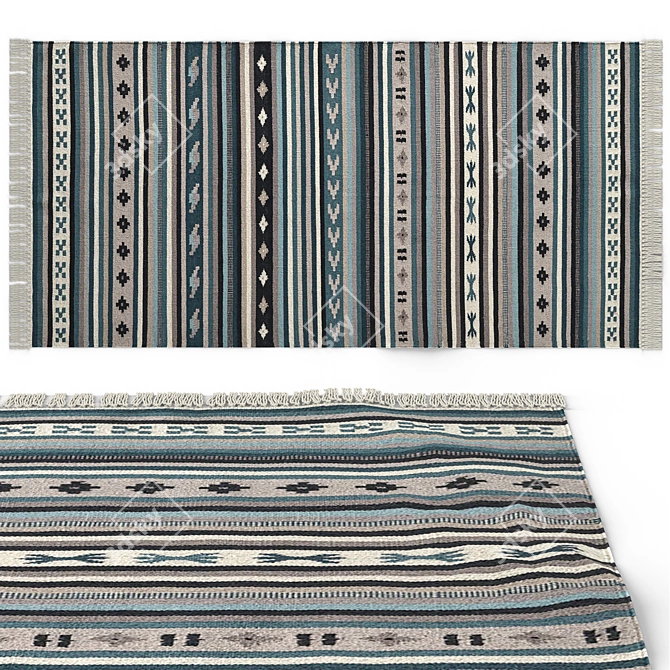 Title: Stylish Blue Handcrafted Carpet 75x150 cm 3D model image 1