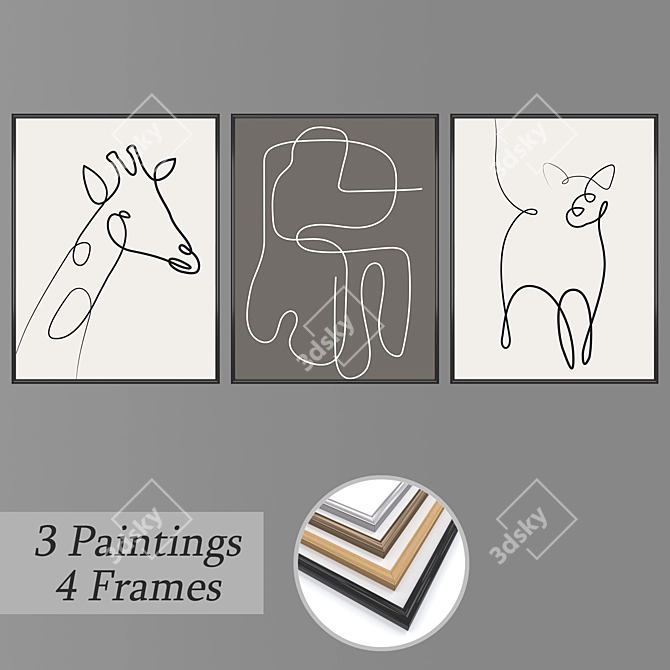 Modern Wall Art Set 3D model image 1