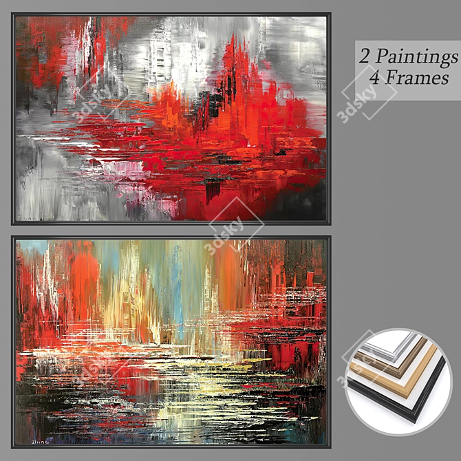 Modern Wall Art Set with Frames 3D model image 1