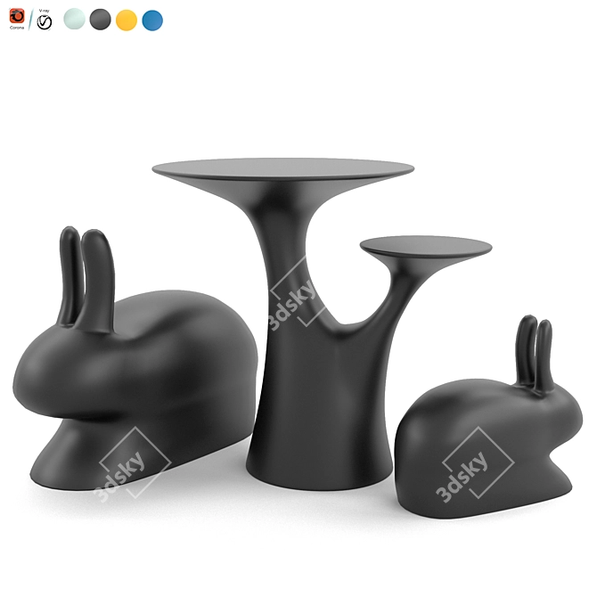 Qeeboo Rabbit Tree: A Modern Twist on a Round Table 3D model image 1