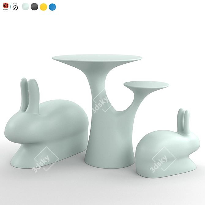 Qeeboo Rabbit Tree: A Modern Twist on a Round Table 3D model image 3