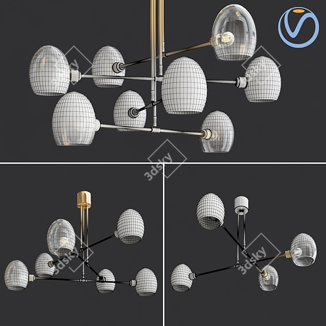 Elegant Designer Chandelier | 100cm Diameter 3D model image 2