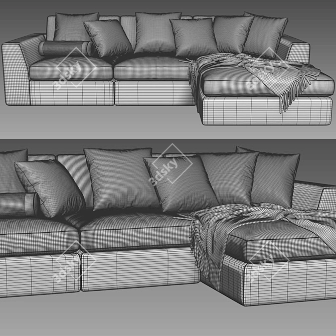 Meridiani Louis Small Modular Sofa: Versatile Design, Premium Comfort 3D model image 4
