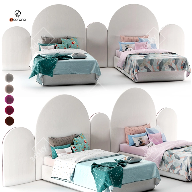 Kids Attached Bed Set - Boys & Girls - Set of 24 3D model image 1