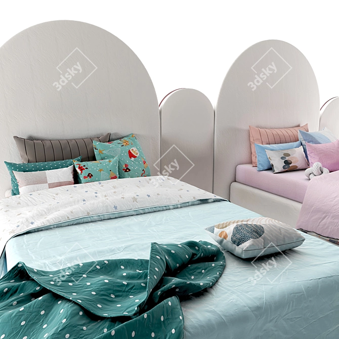 Kids Attached Bed Set - Boys & Girls - Set of 24 3D model image 2