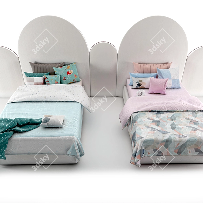 Kids Attached Bed Set - Boys & Girls - Set of 24 3D model image 3