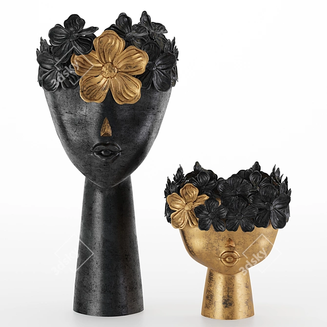 Elegant Floral Girls Bust Sculpture 3D model image 1