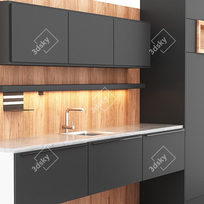 Sleek Kitchen Set: Induction Cooktop, Electric Wall Oven, Stainless Steel Hood 3D model image 2