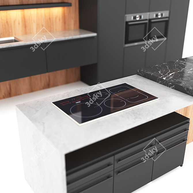 Sleek Kitchen Set: Induction Cooktop, Electric Wall Oven, Stainless Steel Hood 3D model image 3