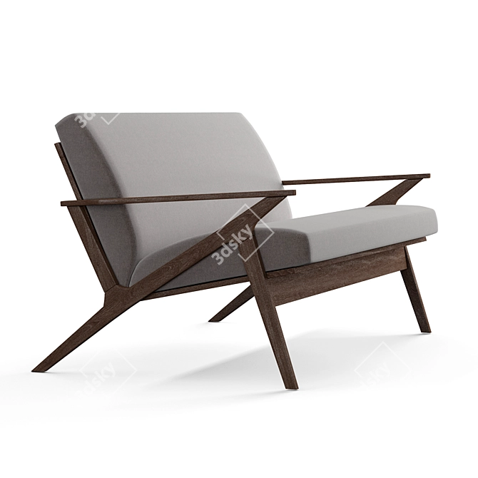 Retro Walnut Loveseat with Textured Upholstery 3D model image 1