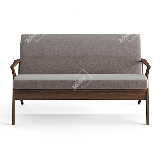 Retro Walnut Loveseat with Textured Upholstery 3D model image 2