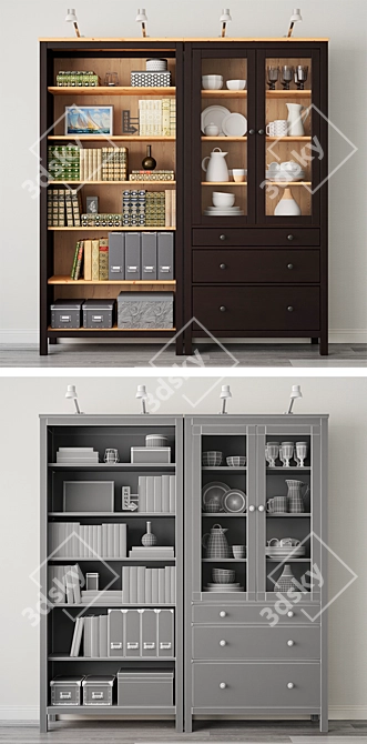 Ikea Hemnes Storage Combo: Stylish Organizer, Black-Brown 3D model image 5