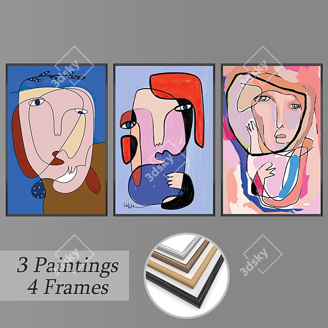 Multiframe Wall Paintings Set 3D model image 1