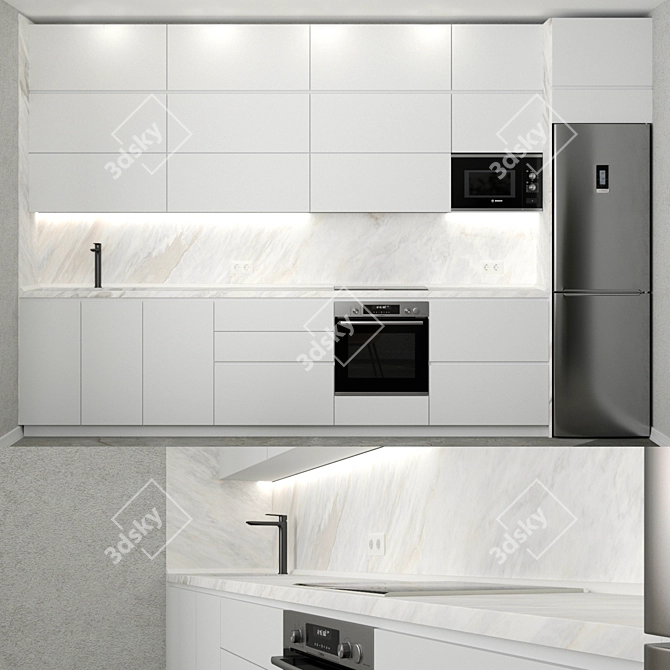 Sleek Modern Kitchen Set 3D model image 1