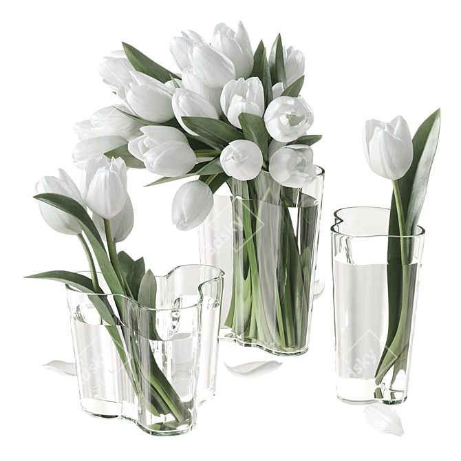 Blooming Tulip Bouquet with Aalto Finlandia Vases 3D model image 1