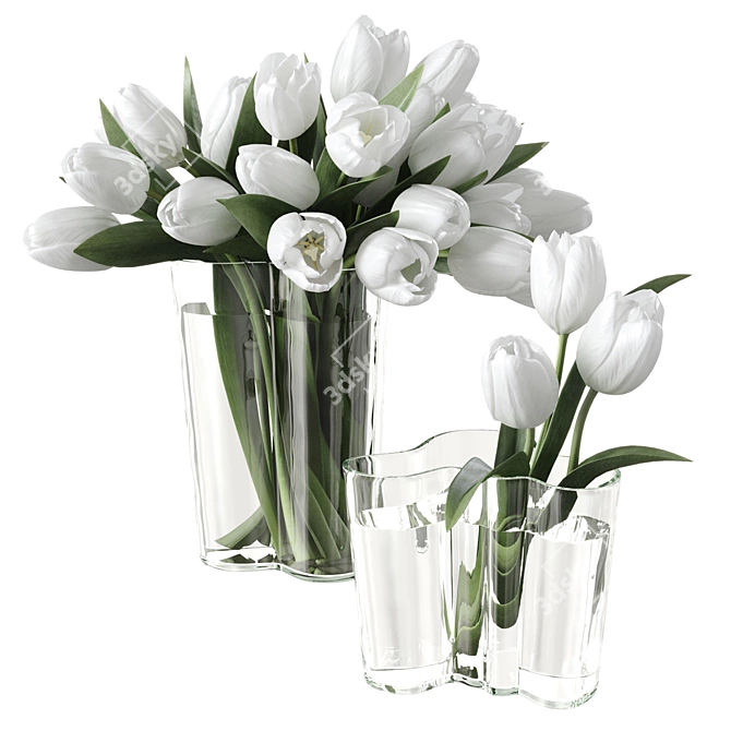 Blooming Tulip Bouquet with Aalto Finlandia Vases 3D model image 3