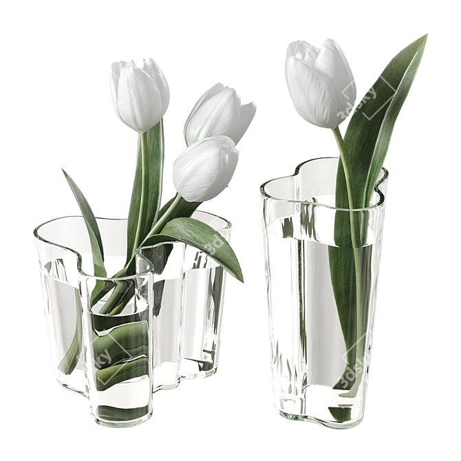 Blooming Tulip Bouquet with Aalto Finlandia Vases 3D model image 4