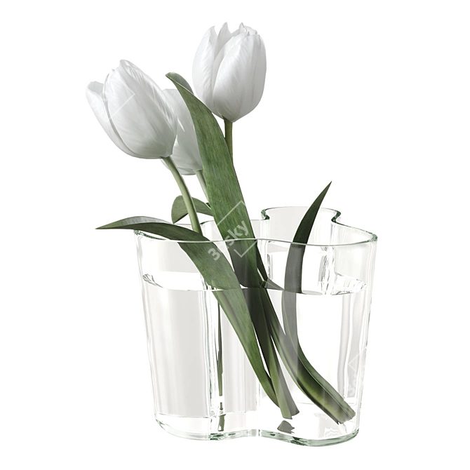 Blooming Tulip Bouquet with Aalto Finlandia Vases 3D model image 6