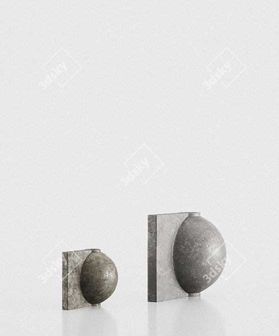 Sleek Offset Dark Gray Vase Duo 3D model image 3