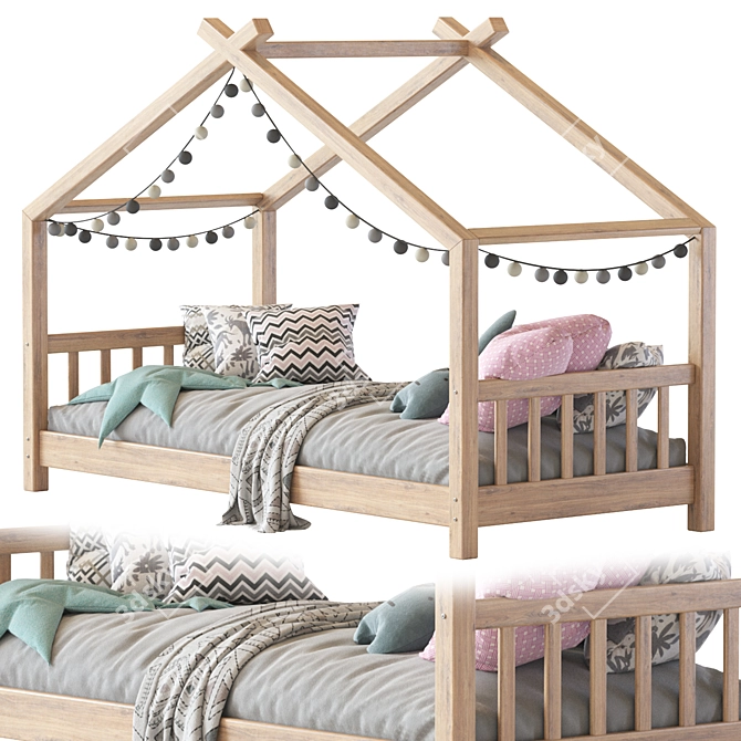 Wooden House Bed for Children 3D model image 1