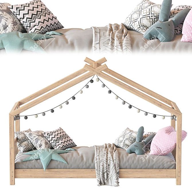 Wooden House Bed for Children 3D model image 2