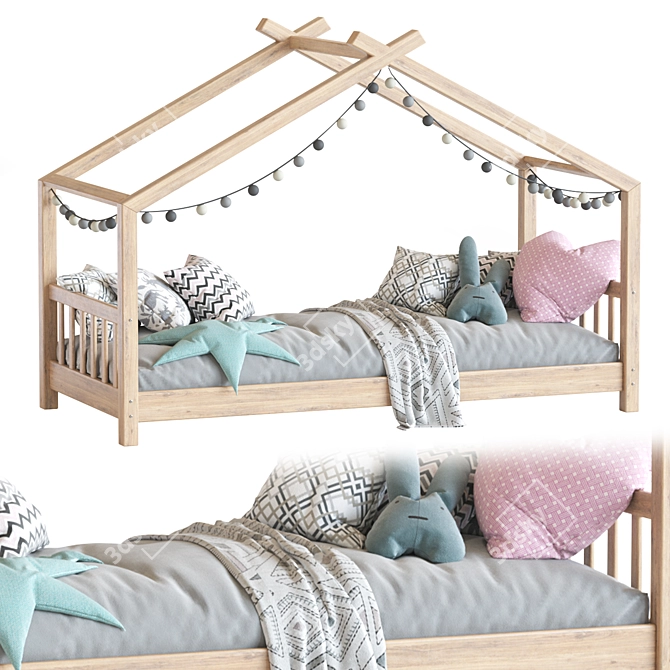 Wooden House Bed for Children 3D model image 3