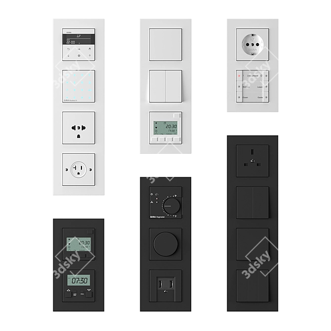Gira E2 Flat Installation Kit: Programmable Thermostat, Electronic Timer, Dimmer & More 3D model image 5