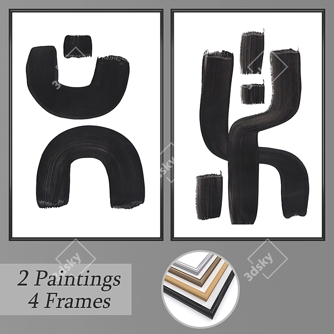 2-Piece Wall Paintings Set 3D model image 1