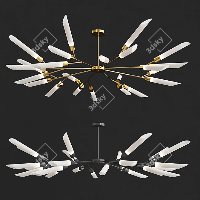 Elegant Black and Gold LED Chandelier 3D model image 2