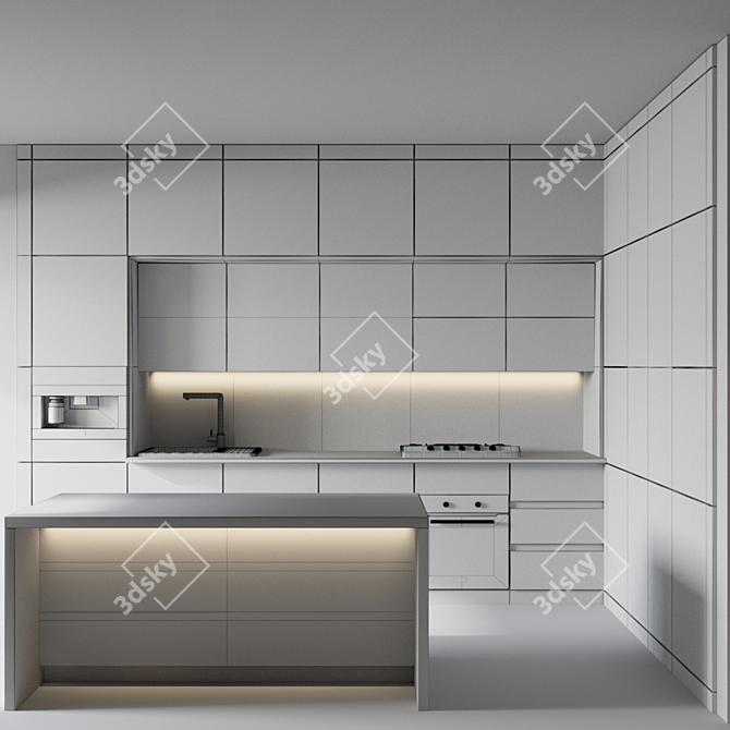 Sleek Modern Kitchen Island 3D model image 5