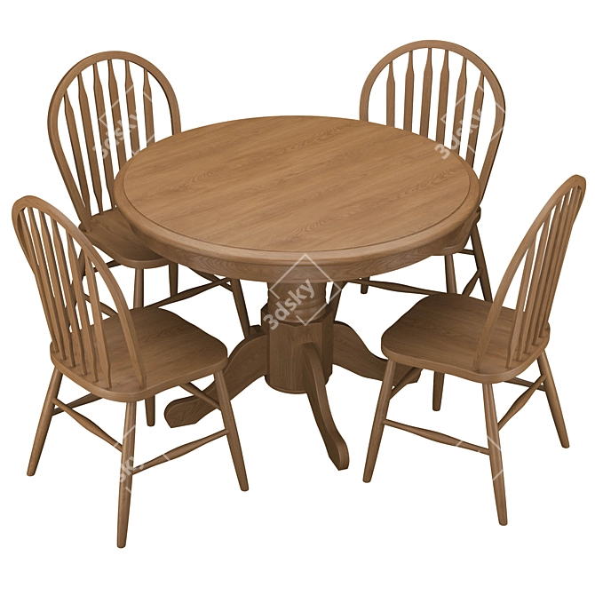 Modern Round Dining Table & Chairs Set 3D model image 2