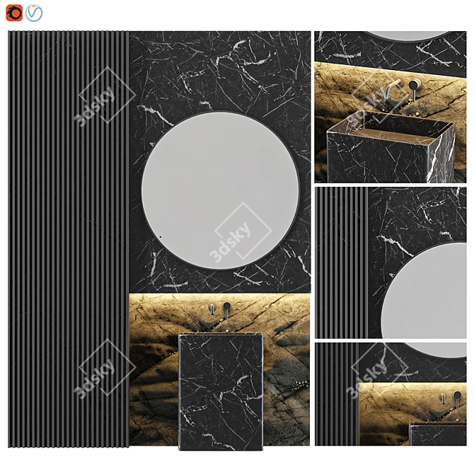 Elegant Black Marble Bathroom Set 3D model image 1