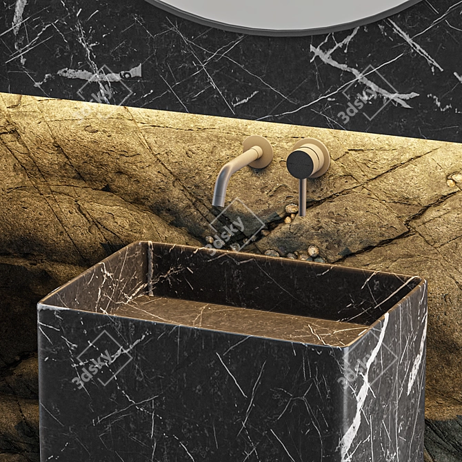 Elegant Black Marble Bathroom Set 3D model image 3