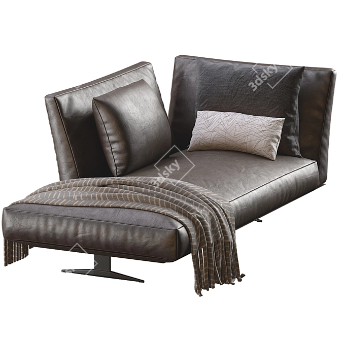 Elegant Evergreen Leather Chaise Lounge 3D model image 2