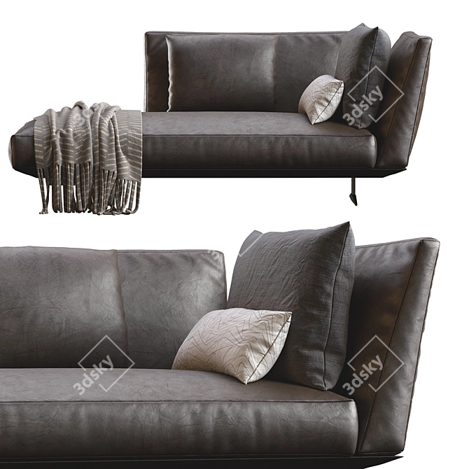 Elegant Evergreen Leather Chaise Lounge 3D model image 3