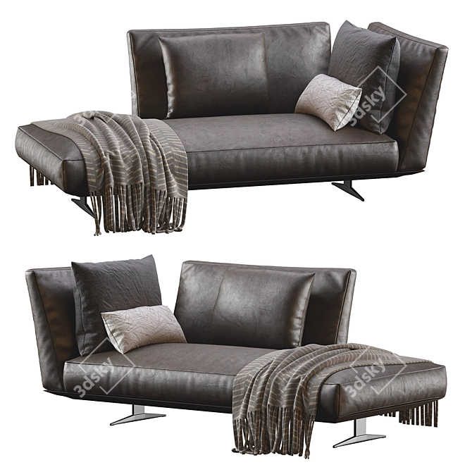 Elegant Evergreen Leather Chaise Lounge 3D model image 7