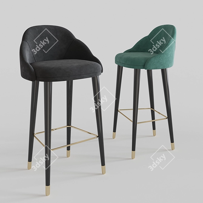 Elegant Velvet Brass Bar Chair 3D model image 1