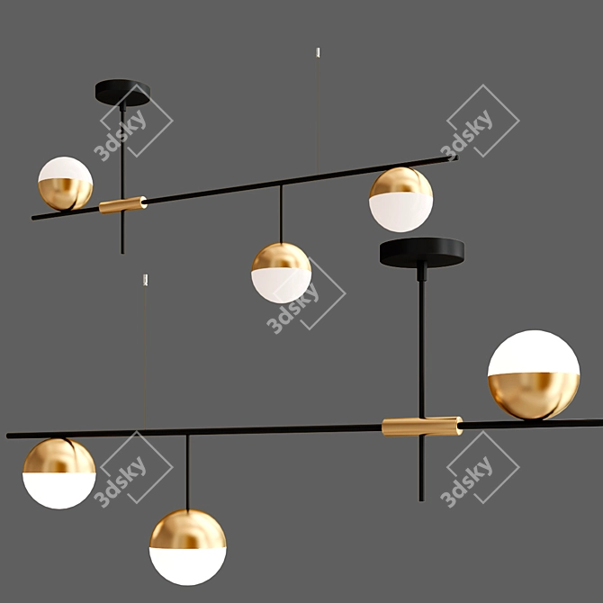 Sleek Metal and Glass Chandeliers 3D model image 2