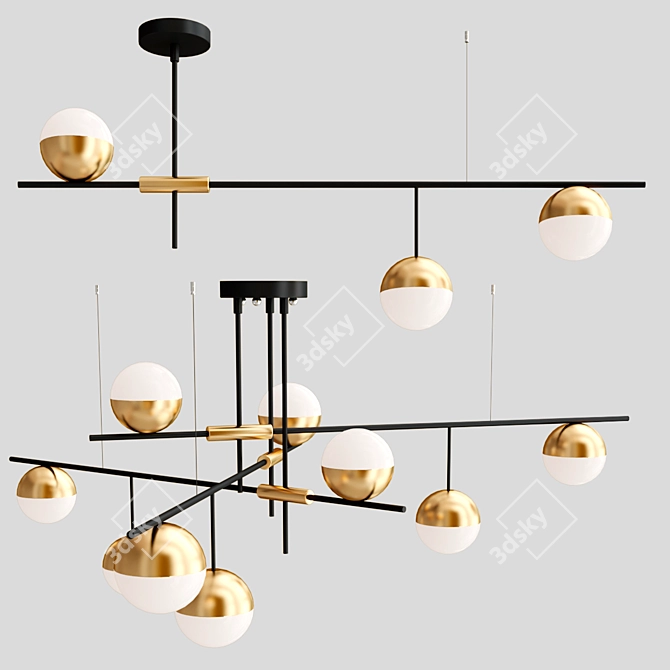 Sleek Metal and Glass Chandeliers 3D model image 4