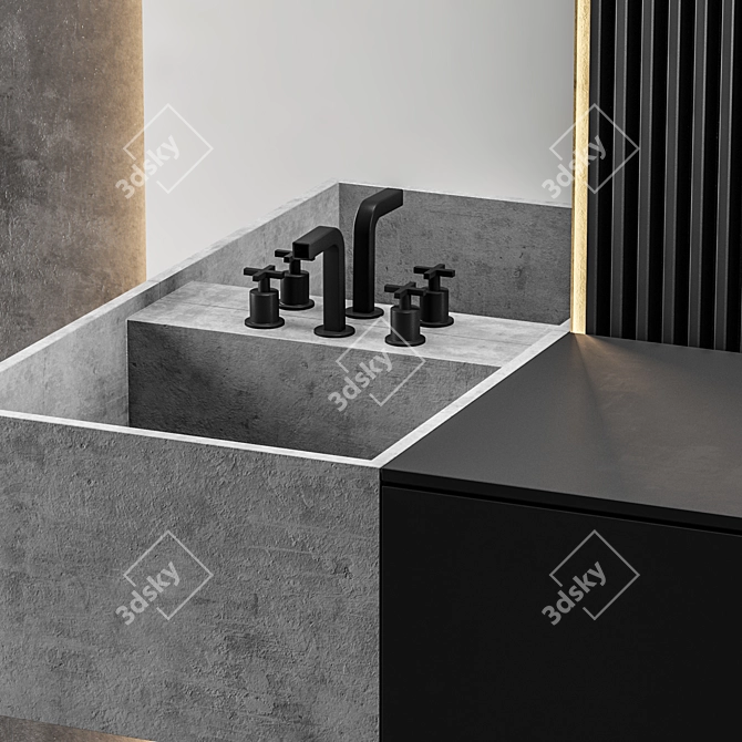 Sleek Black Bathroom Set 3D model image 3