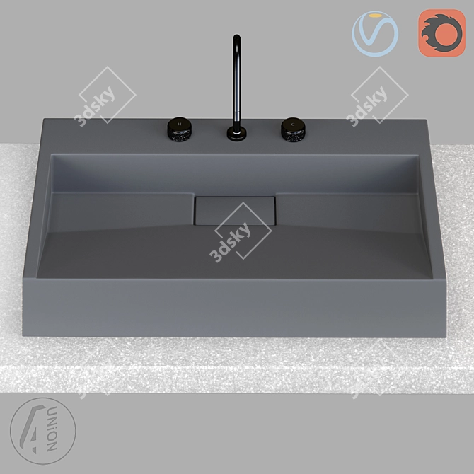 Title: Gray Square Washbasin - Sleek and Stylish 3D model image 1