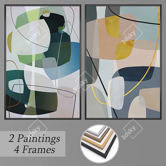 Artistic Duo: Set of Wall Paintings 3D model image 1