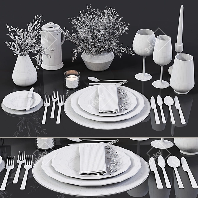 Elegant Table Setting for Dining 3D model image 6