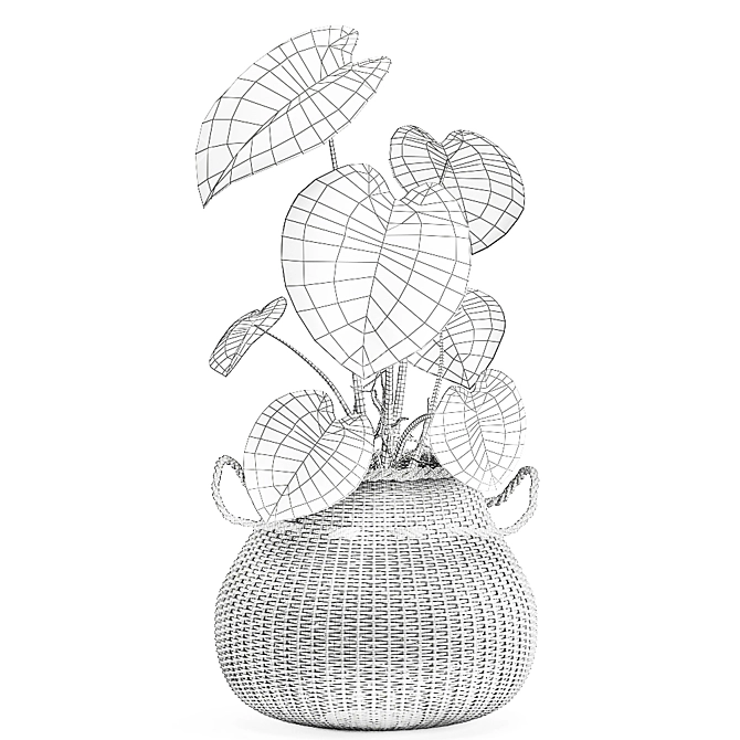 Exotic Plant Collection in White Baskets 3D model image 6