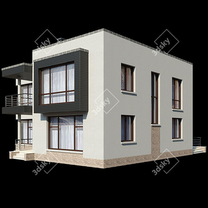 Spacious Two-Story Cottage with Terrace and Balcony 3D model image 2
