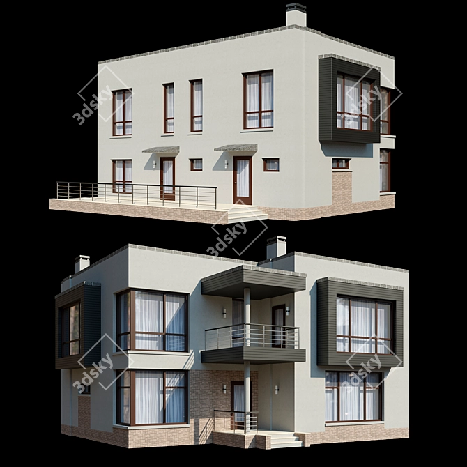 Spacious Two-Story Cottage with Terrace and Balcony 3D model image 6