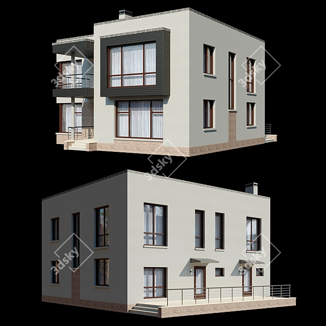 Spacious Two-Story Cottage with Terrace and Balcony 3D model image 7